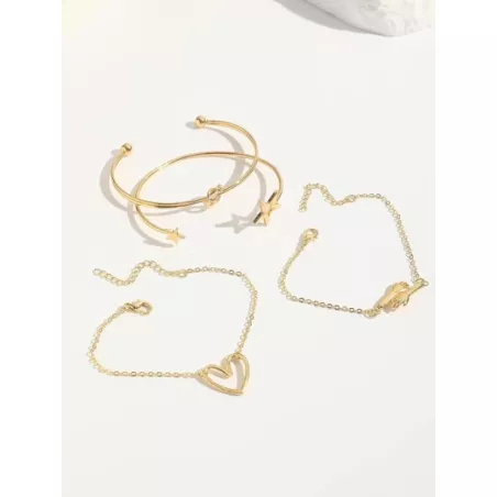 4 piezas/set Pulsera con diamante de imitación con corazón & con diseño de estrella