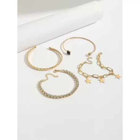 4 piezas/set Pulsera con diamante de imitación con corazón & con diseño de estrella