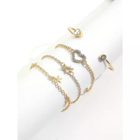 4 piezas/set Pulsera con diamante de imitación con corazón & con diseño de estrella