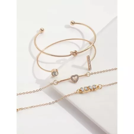 4 piezas/set Pulsera con diamante de imitación con corazón & con diseño de estrella