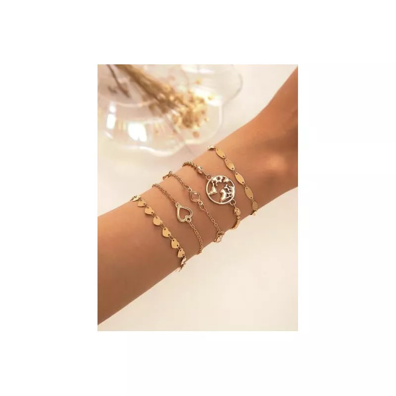 5 piezas/set Pulsera moda con corazón & con diseño de oval para mujeres para regalo