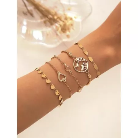 5 piezas/set Pulsera moda con corazón & con diseño de oval para mujeres para regalo