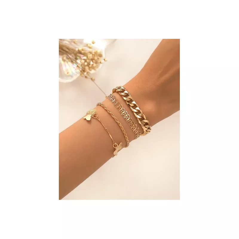 4 piezas/set Pulsera moda con mariposa & espiga de trigo adorno para mujeres para decoración diaria