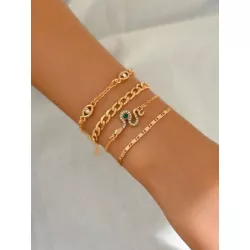 4 piezas Pulsera con diamante de imitación con diseño de serpiente