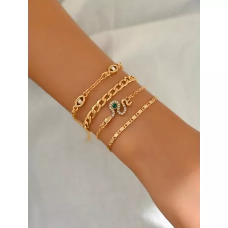 4 piezas Pulsera con diamante de imitación con diseño de serpiente