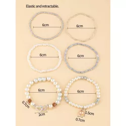 6 piezas/set Pulsera con cuenta con diseño de diamante de imitación y perla artificial