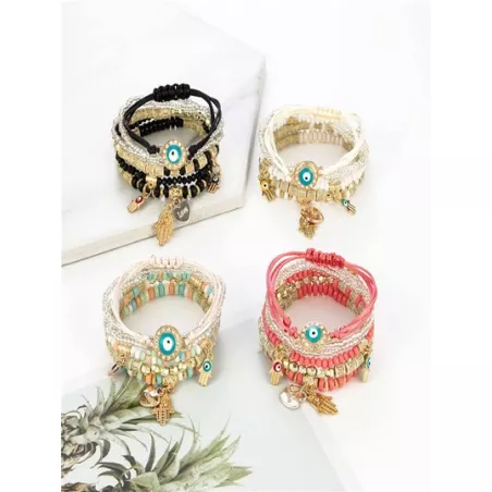 4 piezas/set Pulsera con cuenta con diseño de fleco