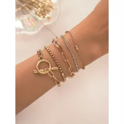 5 piezas/set Pulsera moda con diamante de imitación & con diseño de cuenta para mujeres para decoración diaria