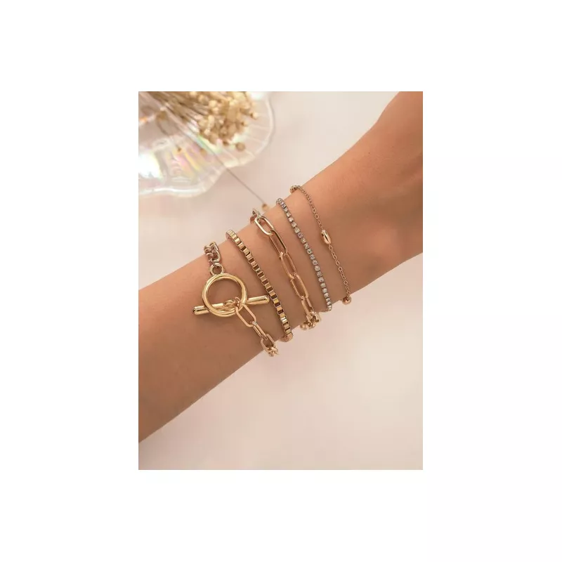 5 piezas/set Pulsera moda con diamante de imitación & con diseño de cuenta para mujeres para decoración diaria