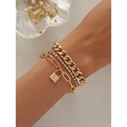 3 piezas/set Pulsera moda cerradura & con diseño de diamante de imitación para mujeres para decoración diaria