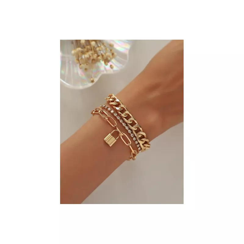 3 piezas/set Pulsera moda cerradura & con diseño de diamante de imitación para mujeres para decoración diaria
