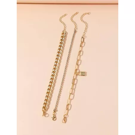 3 piezas/set Pulsera moda cerradura & con diseño de diamante de imitación para mujeres para decoración diaria