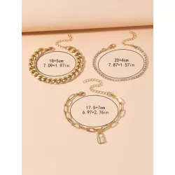 3 piezas/set Pulsera moda cerradura & con diseño de diamante de imitación para mujeres para decoración diaria