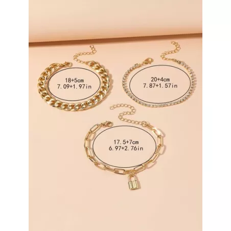 3 piezas/set Pulsera moda cerradura & con diseño de diamante de imitación para mujeres para decoración diaria