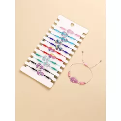 12 piezas/set Pulsera de cuerda bohemio con abertura de cráneo & con diseño de cuenta para mujeres para decoración diaria