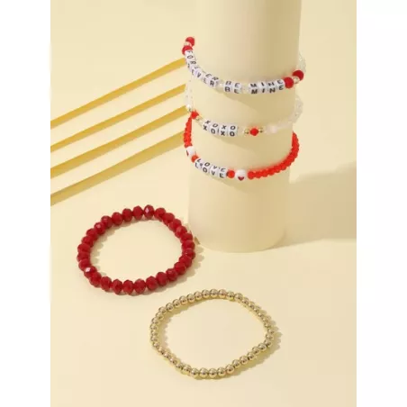 5 piezas/set Pulsera con cuenta con diseño de letra