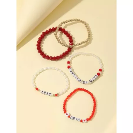 5 piezas/set Pulsera con cuenta con diseño de letra