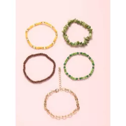 5 piezas/set Pulsera con cuenta con diseño de piedra