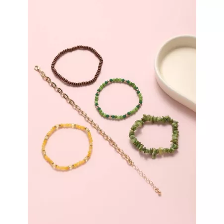 5 piezas/set Pulsera con cuenta con diseño de piedra