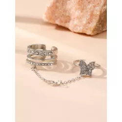 1 par Anillo con dedo moda de vidrio con diamante de imitación con diseño de mariposa para mujeres para decoración diaria