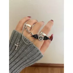 Goth 1 pieza Anillo moda hierro de aleación murciélago con diseño de diamante de imitación para mujeres para decoración diaria