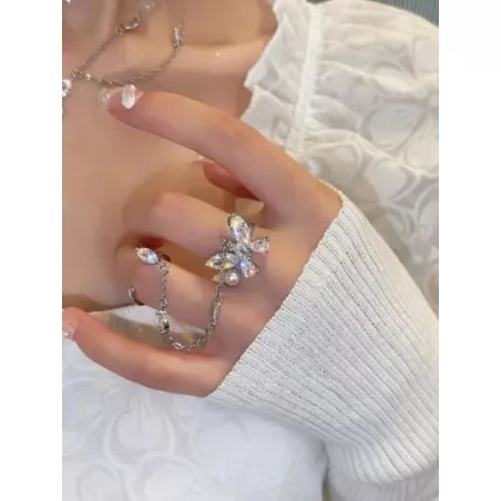 Anillo con mariposa , & con perla decorado múltiple dedos para mujeres , moda estilo con gama alta sentimiento