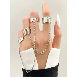 2 piezas Anillo de moda con cadena con parte delantera abierta conectado , unisex estilo para uso diario