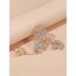 Anillo con dedo con diamante de imitación con diseño de mariposa