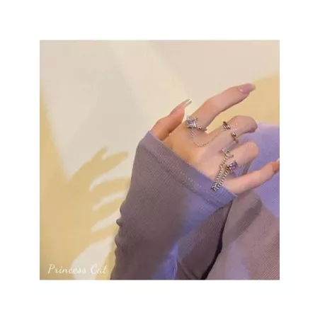 Conjunto de cadena púrpura brillante de Zirconia cúbica cuadrada geométrica Ins, anillo de diseño de nicho de gama alta para muj