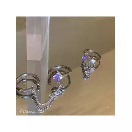 Conjunto de cadena púrpura brillante de Zirconia cúbica cuadrada geométrica Ins, anillo de diseño de nicho de gama alta para muj