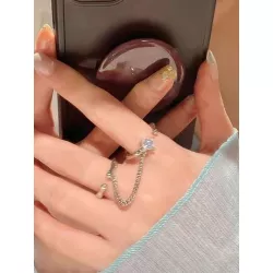 Anillo con dedo con diseño de diamante de imitación & cadena