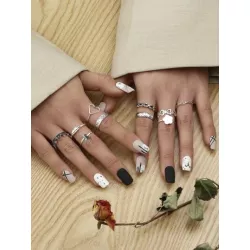 10 piezas/set Anillo moda con adorno de corazón & flor para mujeres para decoración diaria