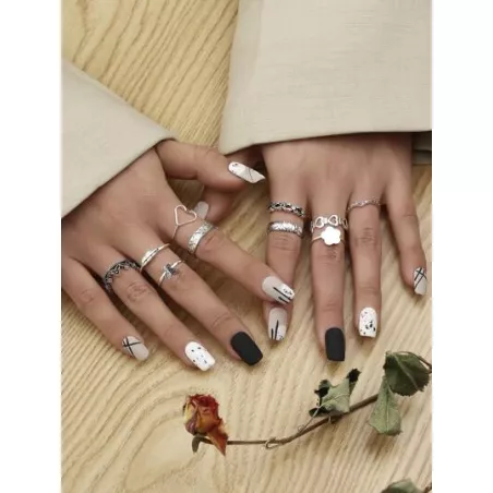 10 piezas/set Anillo moda con adorno de corazón & flor para mujeres para decoración diaria