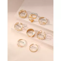 8 piezas/set Anillo moda con diseño de mariposa y corazón para mujeres para decoración diaria