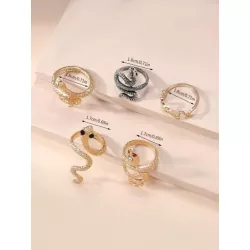 5 piezas/set Anillo moda con diseño de serpiente para mujeres para decoración diaria