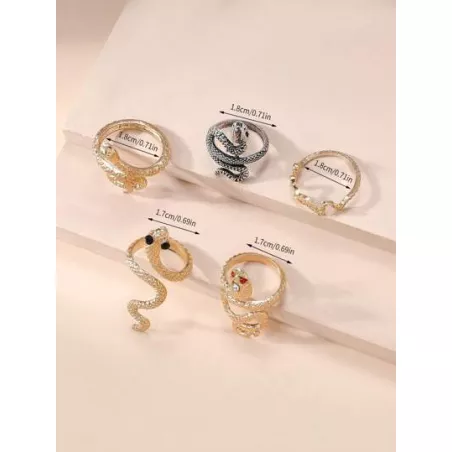5 piezas/set Anillo moda con diseño de serpiente para mujeres para decoración diaria