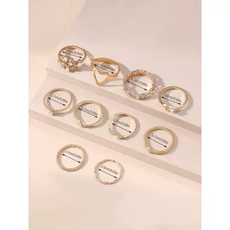 10 piezas/set anillos de decoración de diamantes de imitación minimalistas para mujer para decoración diaria