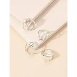 4 piezas/set Anillo moda plata color con diseño geométrico para mujeres para decoración diaria trabajar