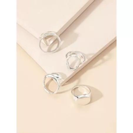 4 piezas/set Anillo moda plata color con diseño geométrico para mujeres para decoración diaria trabajar