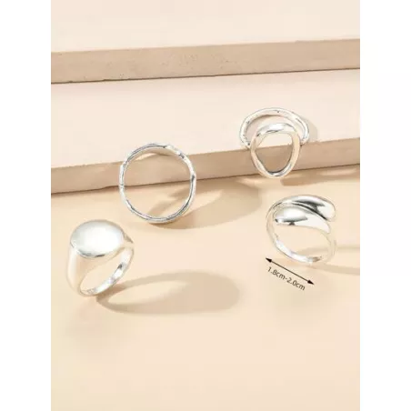 4 piezas/set Anillo moda plata color con diseño geométrico para mujeres para decoración diaria trabajar