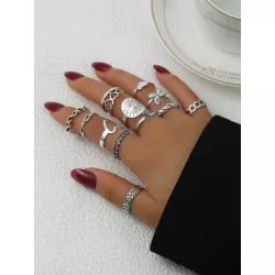 12 piezas/set Anillo moda con corazón & con diseño de mariposa para mujeres para decoración diaria