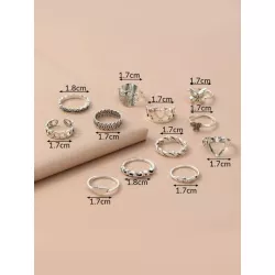 12 piezas/set Anillo moda con corazón & con diseño de mariposa para mujeres para decoración diaria