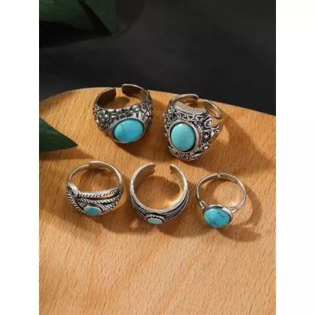 5 piezas/set Anillo con diseño de turquesa