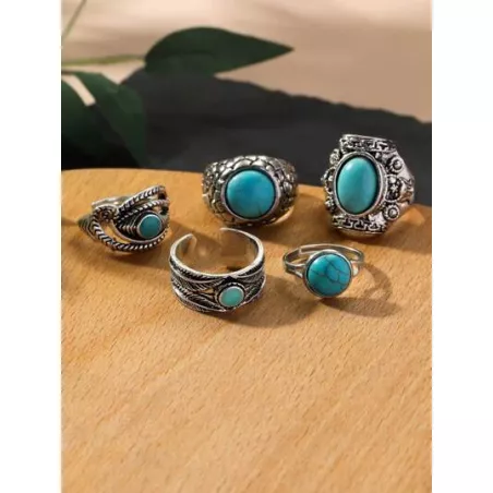 5 piezas/set Anillo con diseño de turquesa