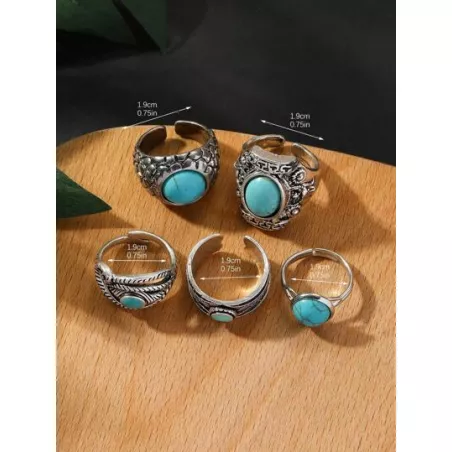 5 piezas/set Anillo con diseño de turquesa