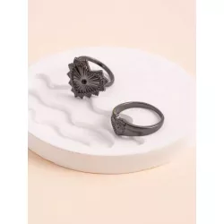 2 piezas/set Set de anillo vintage aleación de zinc con textura con diseño de corazón para mujeres para diariamente