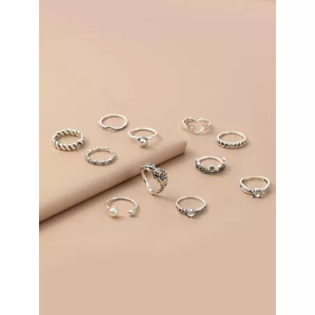 10 piezas Anillo con diseño de perla artificial