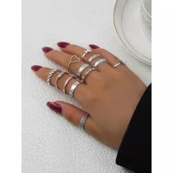 12 piezas Anillo con corazón & con diseño de cadena