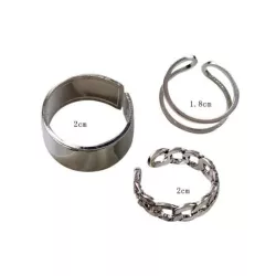 3 piezas/set simple de moda cadena de metal ancho Set de anillo para niñas Bisutería regalo