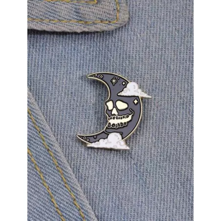 1 pieza Broche miedoso aleación de zinc con diseño de cráneo con diseño de luna para mujeres para diariamente